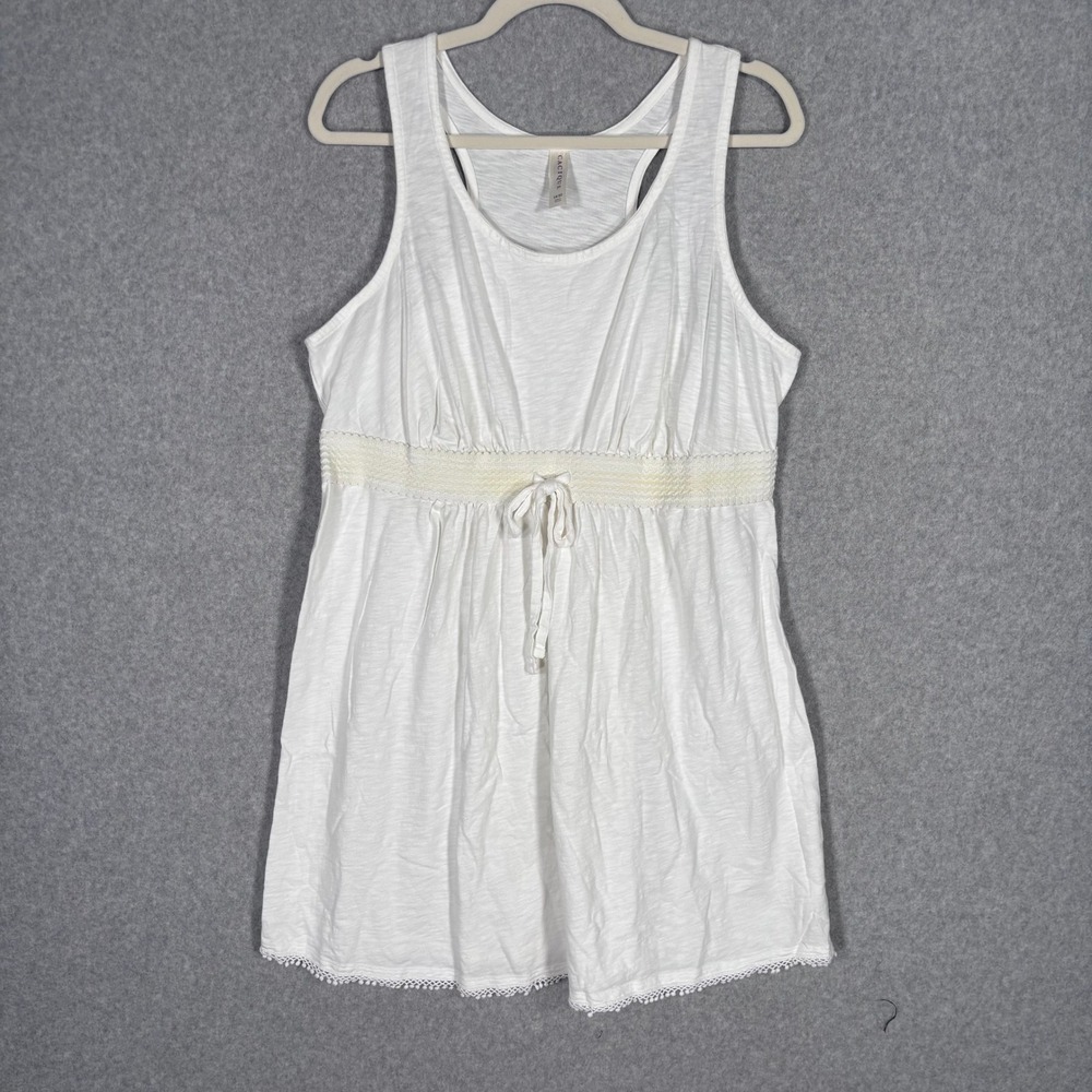 Cacique Babydoll Chemise Night Gown Dress 18/20 Crochet Smocked Cotton Coquette